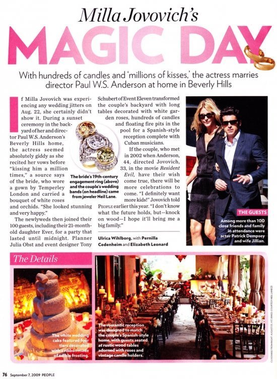 свадьба Миллы Йовович