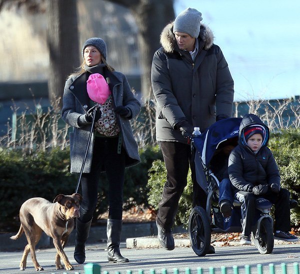 EXCLUSIVE: Gisele Bundchen spends Christmas at a cold Boston playground with Tom Brady, and children Vivian, Benjamin and Jack Moynahan