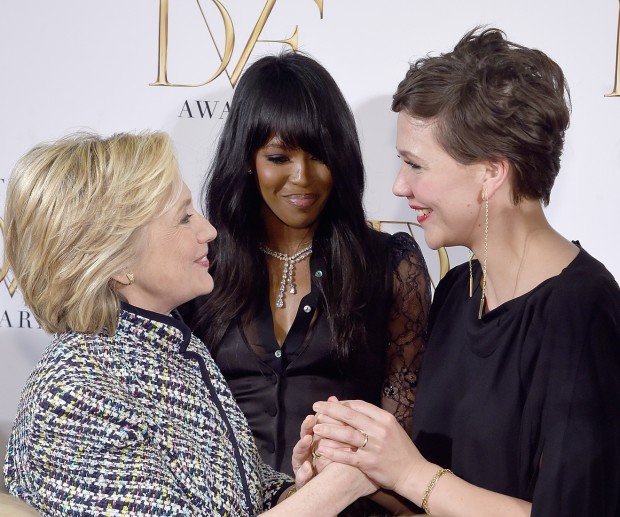 NEW YORK, NY - APRIL 23: Hillary Clinton, Naomi Campbell and Maggie Gyllenhaal attend the 2015 DVF Awards at United Nations on April 23, 2015 in New York City. (Photo by Jamie McCarthy/Getty Images)