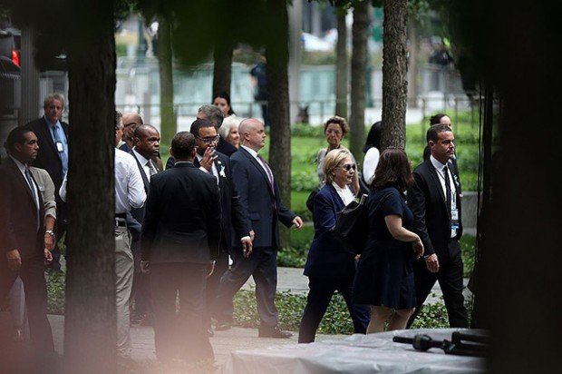 NEW YORK, NY, - SEPTEMBER 11: Republican presidential candidate Hillary Clinton arrives at the 15th anniversary of the 9/11 attacks in Ground Zero, Manhattan, New York, United States on September 11, 2016. (Photo by Mohammed Elshamy/Anadolu Agency/Getty Images)